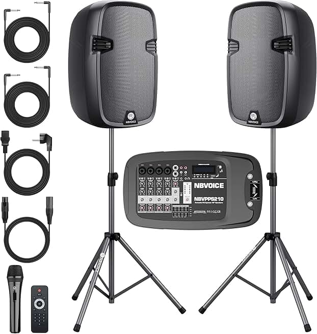 Professional PA System with 8-Channel Mixer DJ Bundle, 10
