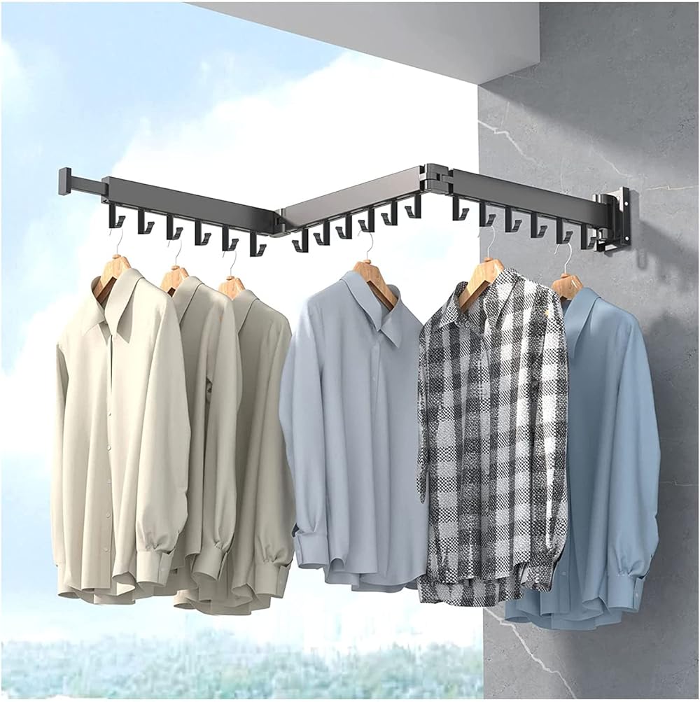 Clothes Rack Collapsible Laundry Drying Rack Wall Mount Clothes Drying Rack Foldable (Tri-Fold) Laundry Rack Retractable Clothes Hanger Rack
