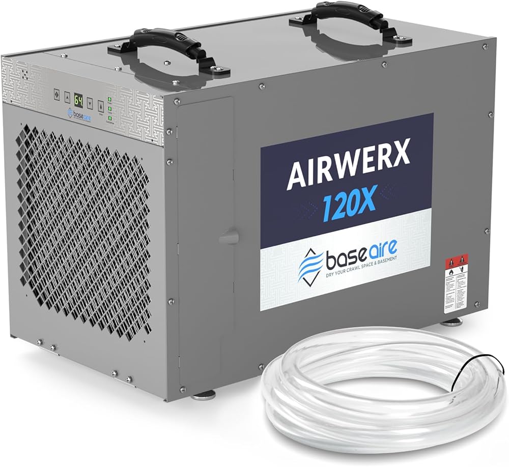 BASEAIRE 235 Pints Crawl Space Commercial Dehumidifier with Pump, AirWerx120X Whole Homes Dehumidifier for Basements, up to 3,300 sq. ft. 5 Years Warranty, cETL, Water Damage Storage