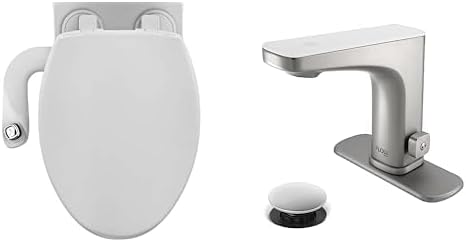 Bathroom Refresh Bundle Includes (1) Bio Bidet by Bemis Elongated Toilet Seat, (1) SlimEdge Bidet Attachment and (1) Grove Motion Activated Hands Free Bathroom Faucet in Brushed Nickel Finish