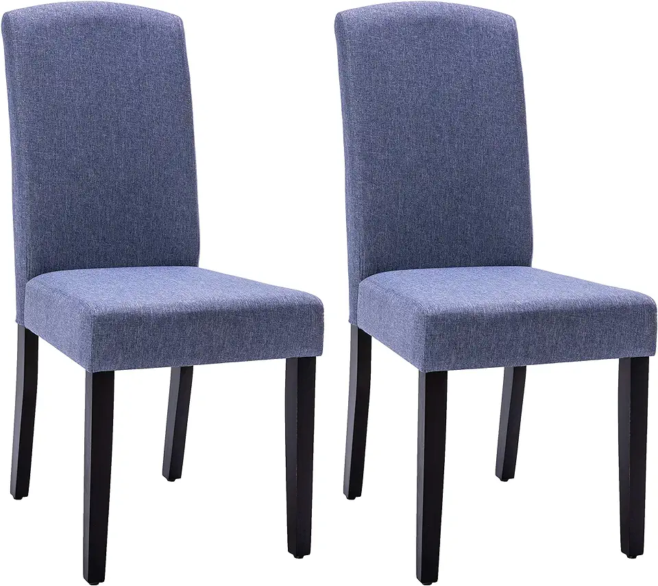 AC Pacific Kate Dining Chairs Set of 2, Polyester Fabric Upholstered Modern Parsons Funiture with Back Cushions and Wood Legs, Easy to Clean Contemporary Design, Blue