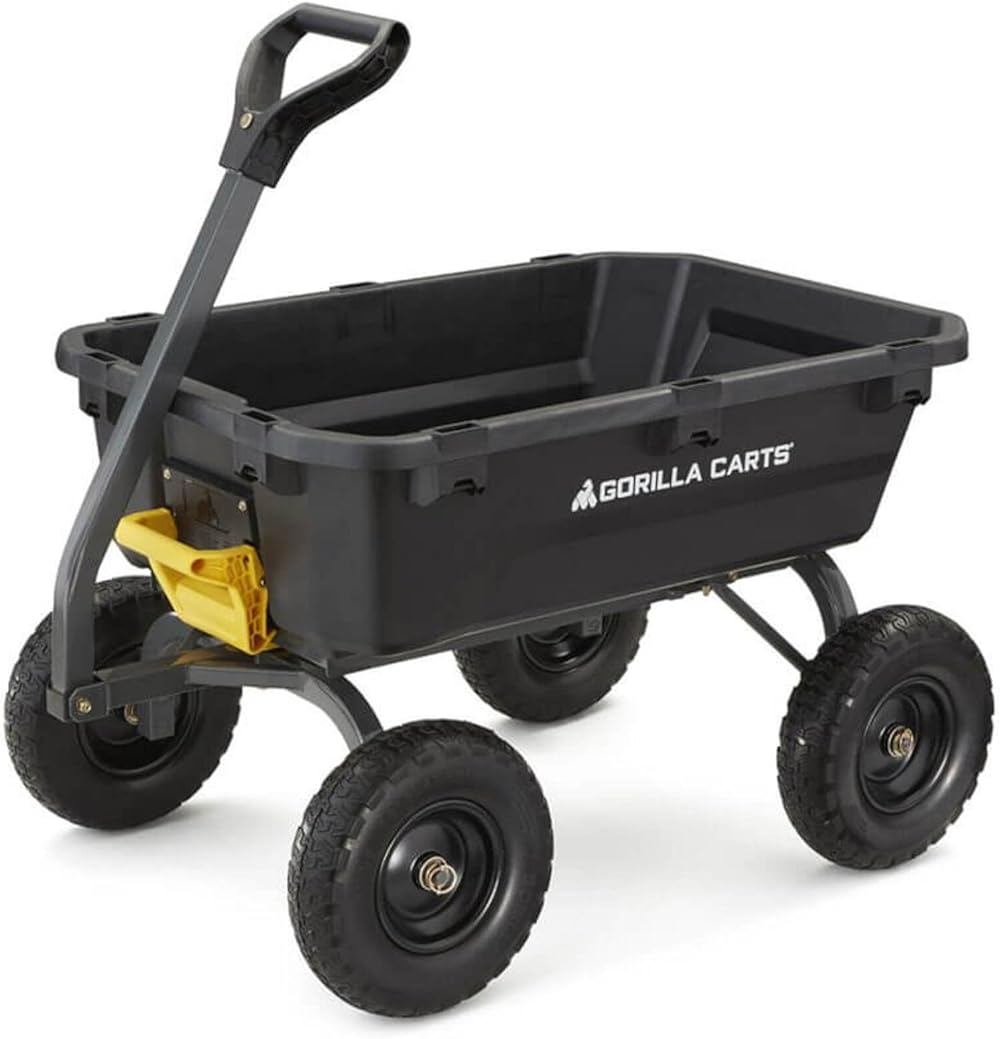 Gorilla Carts 7GCG-NF Heavy-Duty Poly Dump Cart with No-Flat Tires, 7 Cubic Feet, 1200-Pound Capacity, Black, Amazon Exclusive