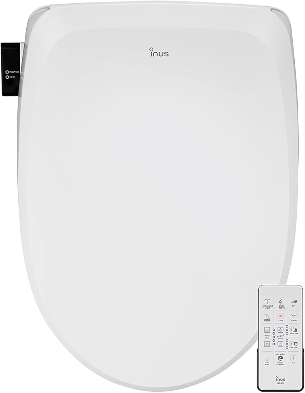 Inus R32 Electric Heated Bidet Toilet Seat Elongated, Warm Water, Smart Heated Water Luxury Bidet Toilet Seat with Remote Control, Night Light, Air Dryer, Self Cleaning, Tankless & Temperature Control