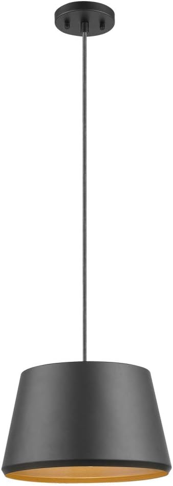 Globe Electric Bari 1-Light Pendant, Black, Matte Finish, Brass Accents, Half Opal Glass Shade, Bulb Not Included