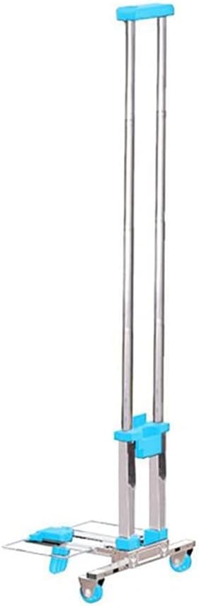 Mini Folding Shopping Pull Cart Portable Trolley Bag Wheels Luggage Reusable Shopping Bag Vegetables Pull with Folding Cart (Color : Blue)