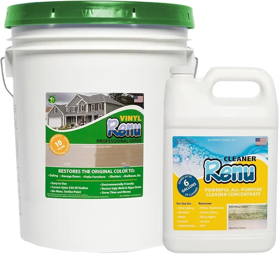 Vinyl Renu Premium Siding Restorer - Restores The Original Color and Beauty. Works Great on All Doors & Faded Exterior Surfaces. Rejuvenates & Protects Plastics & Metals.