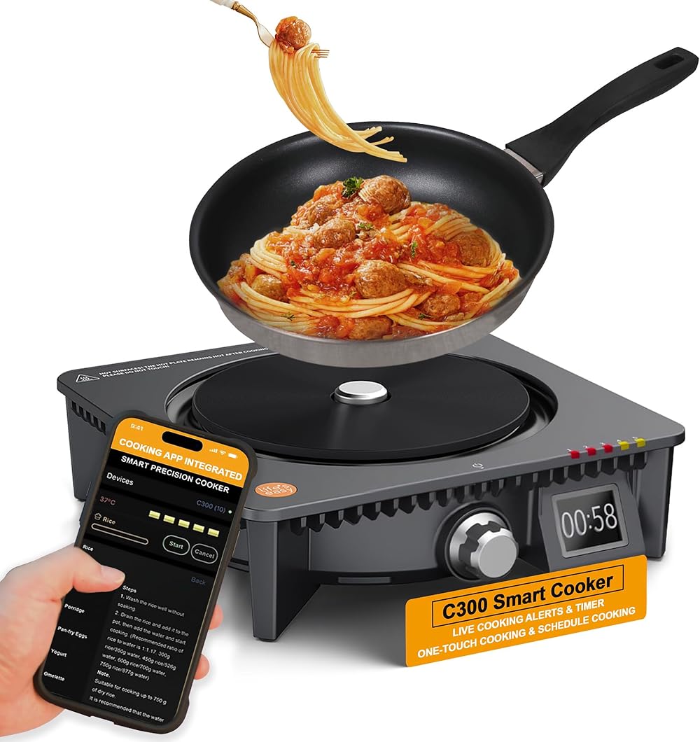 C300 Smart Cooker: Perfect for College Students, Busy Professionals &Home Cooks, One-Click, Scheduled Cooking with App, Auto Shut-Off, Ultimate Tool for Frying, Baking, Sauté, Slow Cooking