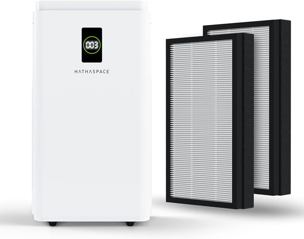 HATHASPACE Smart Air Purifiers with True HEPA Air Filter for Office - for Allergens, Pets, Smoke, Quiet Air Cleaner, Removes 99.9% of Dust, Pet Dander, Odors, Pollen - HSP003