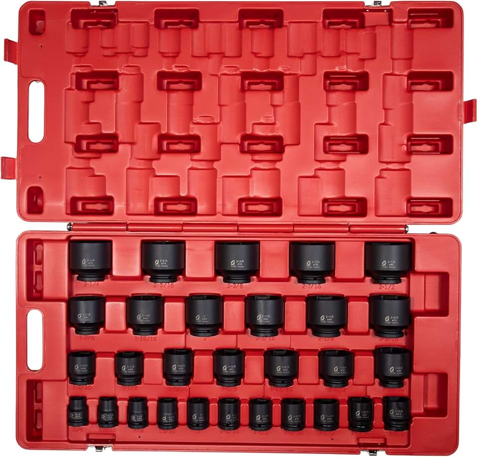 SUNEX TOOLS 4696 3/4-Inch Drive SAE Master Impact Socket Set, Standard, 6-Point, Cr-Mo, 3/4-Inch - 2-7/17-Inch, 29-Piece