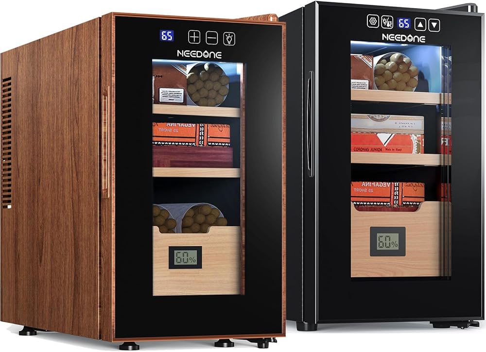 NEEDONE Electric Cigar Humidor 23L&26L with Heating and Cooling Quiet Control System, Thermostatic Cooler Cabinet for 350 Counts with Spanish Cedar Wood Shelves & Drawer with Hygrometer, Gift for Men