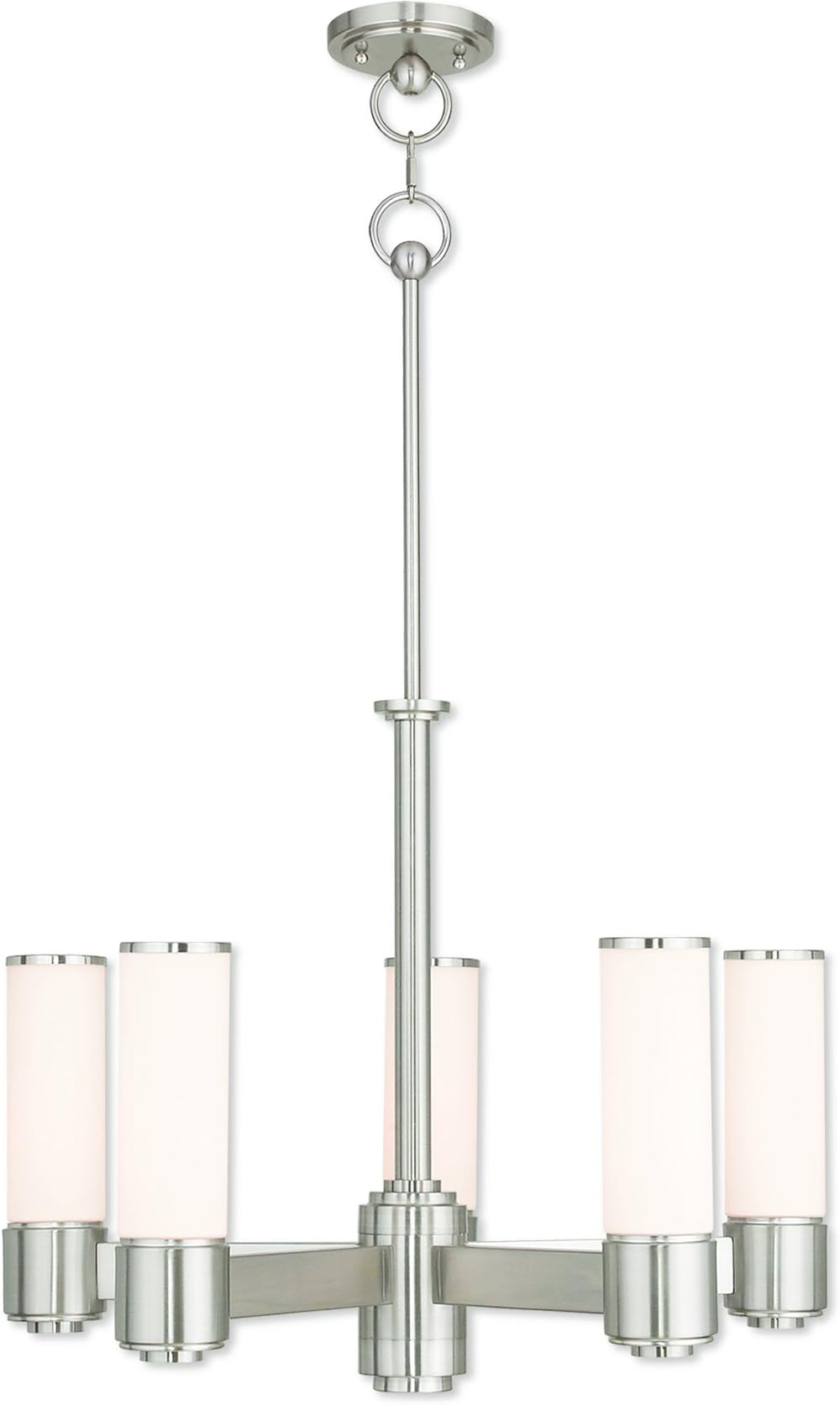 Livex Lighting 52105-91 Contemporary Modern Five Light Chandelier from Weston Collection in Pwt, Nckl, B/S, Slvr. Finish, Brushed Nickel