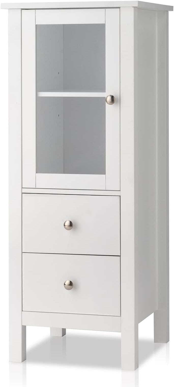 Freestanding Storage Cabinet with Doors and 2 Drawer, Adjustable Shelf Wooden Entryway Storage Cabinet,Nordic Minimalist MDF Spray Paint Tv Side Cabinet Bathroom Cabinet
