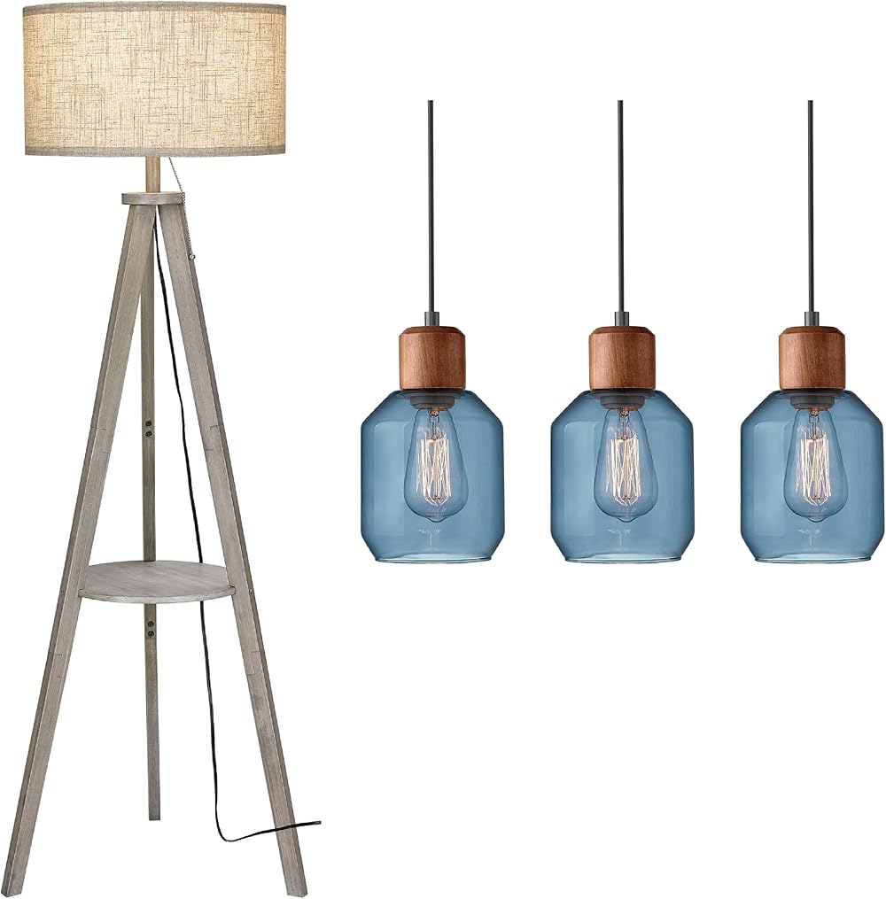 ELYONA Tripod Floor Lamp for Living Room Rubber Wood Floor Lamp with Table & Upgraded Stepless Dimmable Tree Floor Lamp, Tall Pole Reading Standing Light for Bedroom, Office, Study Room