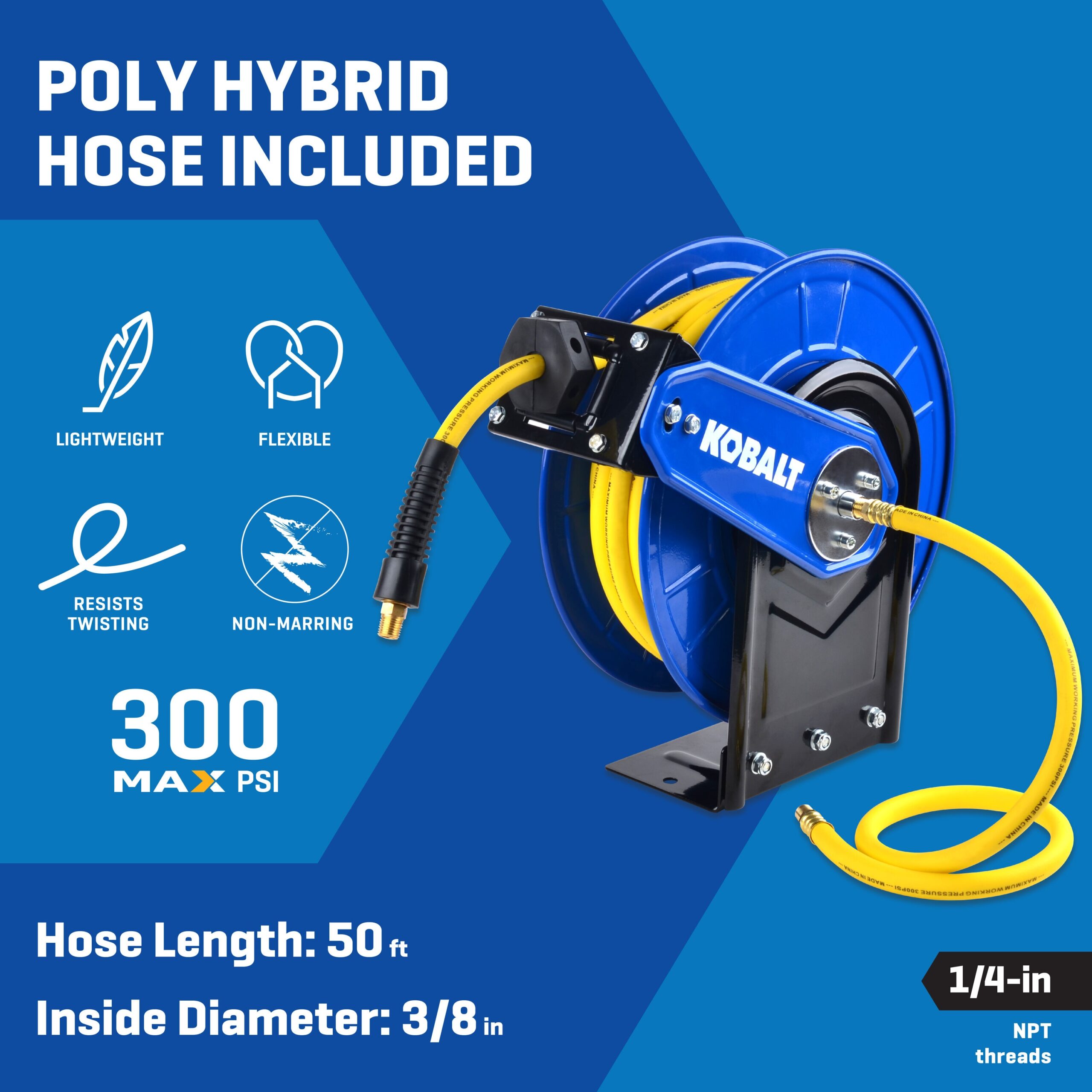 Kobalt Retractable Hose Reel with 3/8-in x 50-ft Hybrid Hose