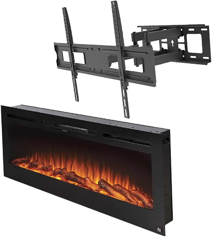 Touchstone Fireplace and TV Mount Bundle - The Sideline™ 60 Inch Wide Smart Electric Fireplace and Full Motion TV Wall Mount Bracket