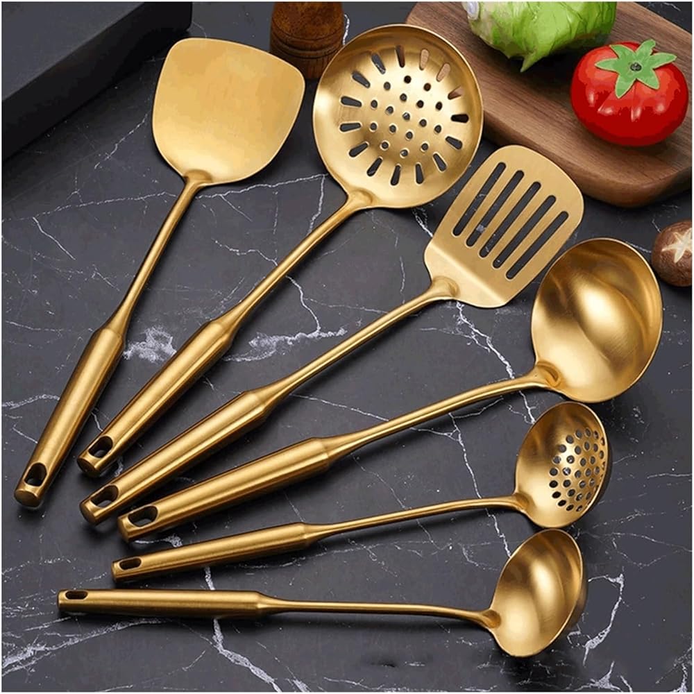 Stainless Steel Kitchen Tools Gold Cooking Set Spatula Shovel Soup Tong Kitchen Accessories Baking Tools