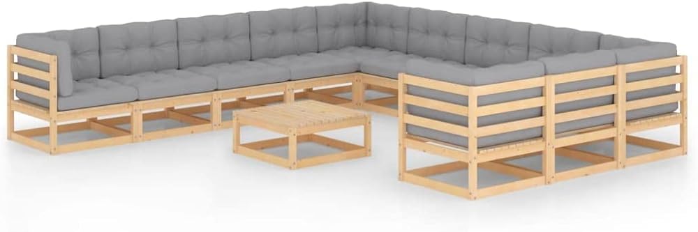 12 Piece Patio Lounge Set with Cushions,Outdoor Sectional Sofa Conversation Set,Coffee Table for Yard and Bistro,Perfect for Patio, Garden, Porch, or Front Yard Area, Solid Pinewood
