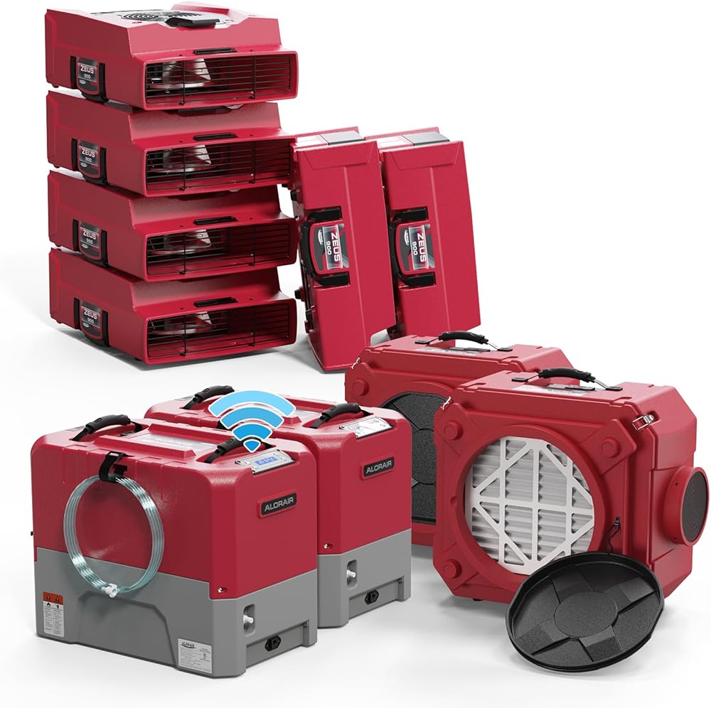 ALORAIR 2 x WiFi Commercial Dehumidifier, 6 x Air Movers and 2x Air Scrubber Combo Package Deals, Water Damage Restoration Equipment, Red