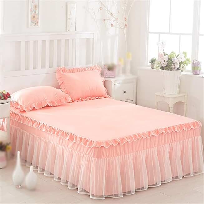 Princess Lace Bed Skirt Bed Cover Bed Hat Mattress Protection Cover Bed Cover Pillowcase Three-Piece Set(180 * 200CM)