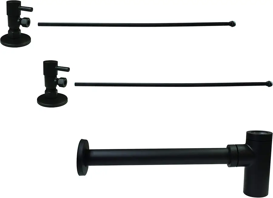 Westbrass D1438QRL-12 Pedestal Sink Lavatory Supply Line Kit with Qubic Bottle Trap and 1/4-Turn Angle Stops, Oil Rubbed Bronze