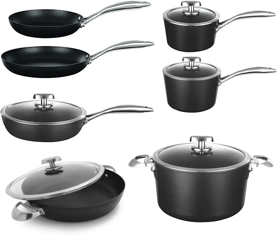 SCANPAN Pro IQ 12-Piece Cookware Set - Easy-to-Use Nonstick - Dishwasher, Metal Utensil & Oven Safe - Made by Hand in Denmark