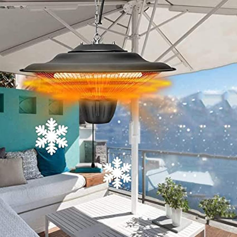NaoSIn-Ni Electric Parasol/Umbrella Patio Heater, Hanging Ceiling Mounted Heater, Outdoor Space Heater, 1500 Watts Waterproof, for Pergola or Gazebo