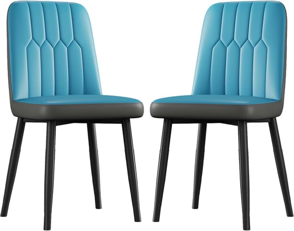 Meal Chairs Ergonomic Back Dining Chairs Modern Kitchen Chair Set of 2 Soft Comfortable Faux Leather Uphostered Lounge Leisure Chairs Sturdy Durable Metal Legs Waterproof Side Chairs/Blue/One