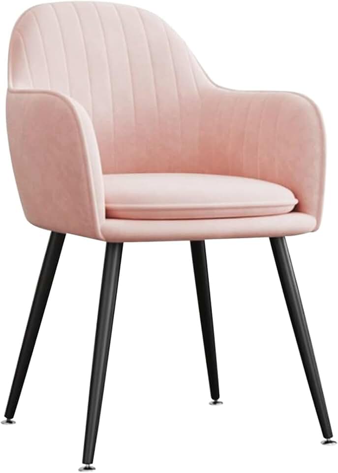 Kitchen Chairs Anti-Skid Leisure Chair Meal Chairs Soft Makeup Chair with Black Metal Legs Upholstered Side Chair Ergonomic Back Armrest Design Office Chair Comfortable Durable/Pink/One Size