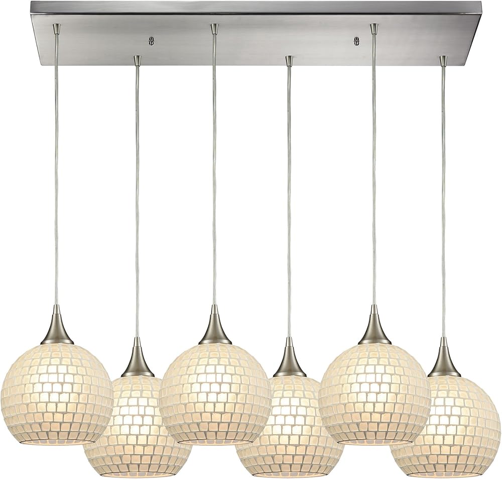 529-6RC-WHT Pendant Light, Satin Nickel