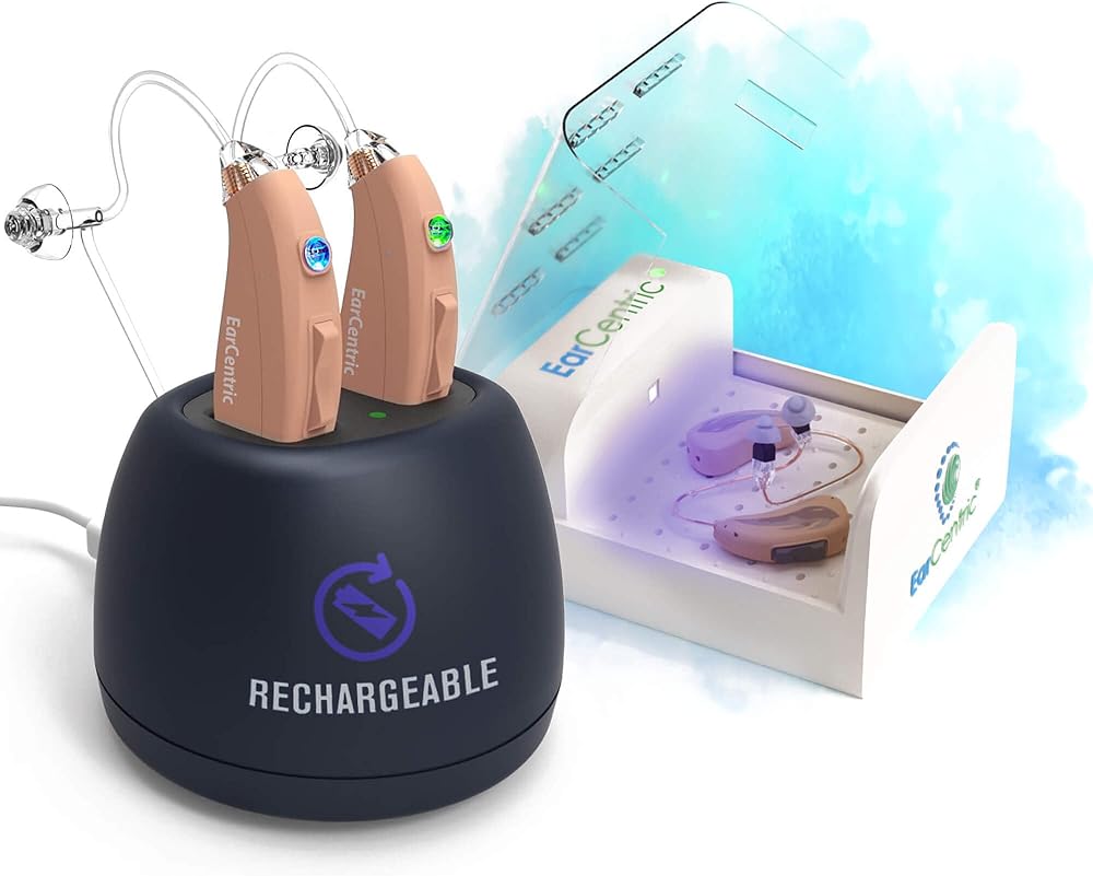 [Bundle] EarCentric EasyCharge Rechargeable Hearing Aids (Beige) + RapidDry Dehumidifier Dryer [UV-C Ultraviolet]