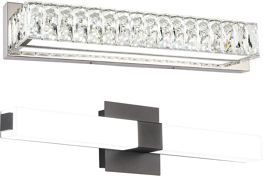 ZUZITO Bundle LED Vanity Light Bar Modern Bathroom Light Fixtures Dimmable Matte Black Light Bar with Crystal Bath Lighting