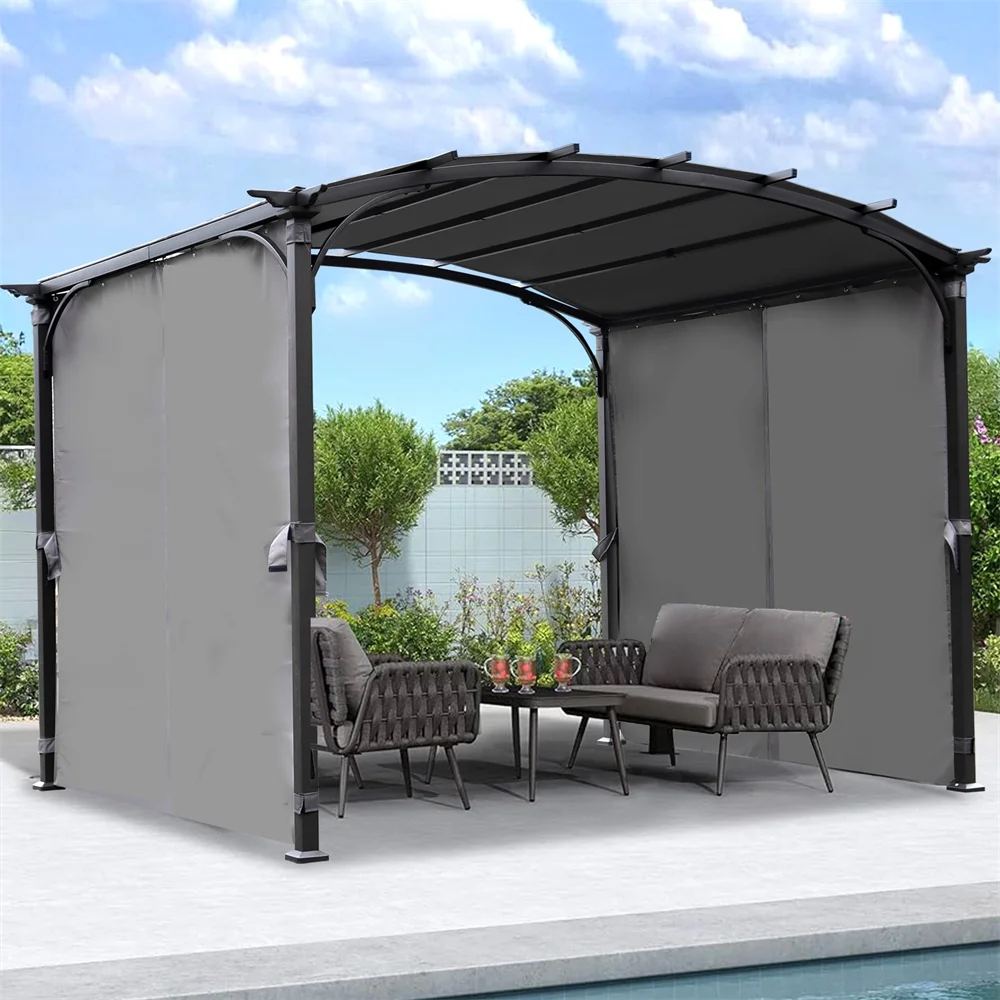 9 x 11ft Patio Pergola, Arched Gazebo with Waterproof Sun Shade Shelter and Awning Steel Frame Grape Gazebo, Outdoor Shelter for Garden Backyard