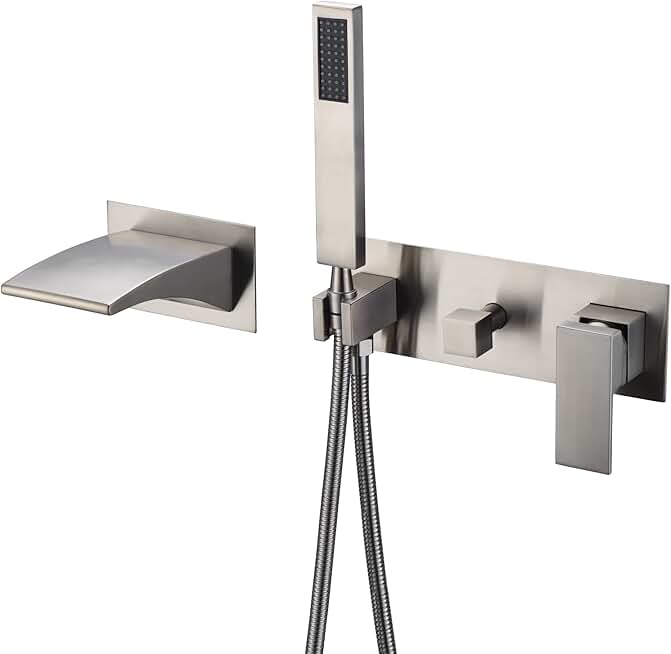 sumerain Wall Mount Tub Filler Brushed Nickel with Waterfall Tub Spout and Handheld Shower, High Flow