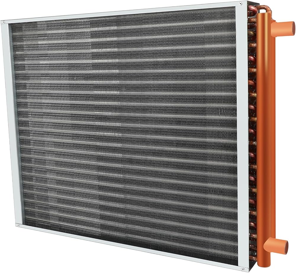 22x24 Heat Exchanger Water To Air, Forced Air Heating with 1 Copper Ports Hot Water Coil for Outdoor Wood Furnaces, Residential Heating
