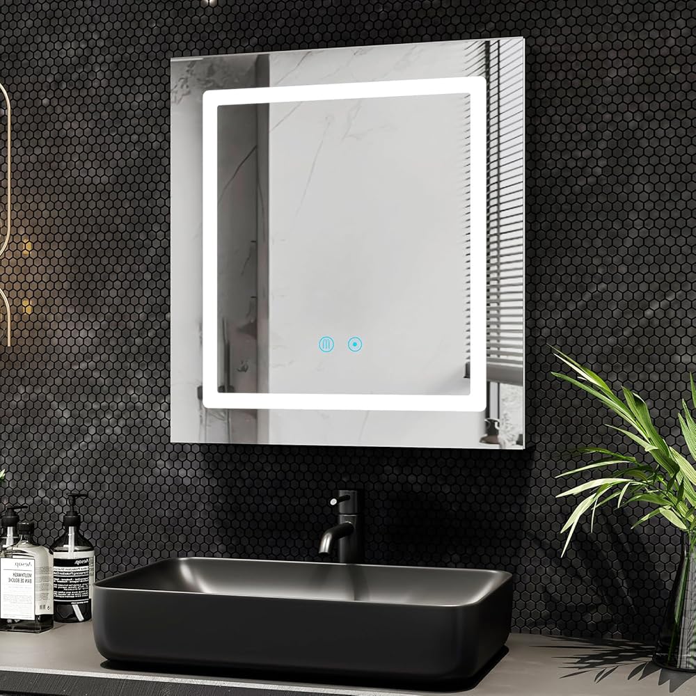 COSVALVE Lighted Medicine Cabinet with Mirror, 24x26 Aluminum Mirrored Cabinets for Bathroom Recessed or Wall Mount, with Tissue Holder/Electrical Outlet/USB/Anti-Fog/3 Colors Light, Black