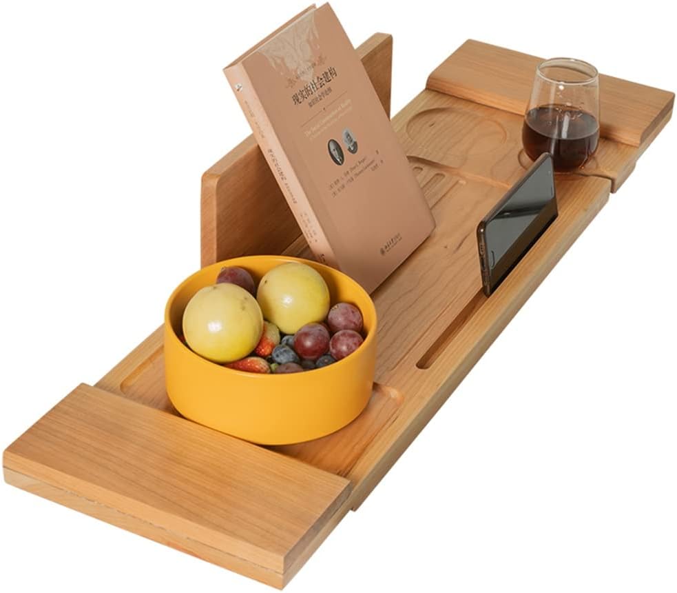 NMZAW-56 Bathtub Tray Bath Tray Wooden Bathroom Storage Spa Bath Tub Tray Bridge Shelf Organizer Reading Rack(72cm)