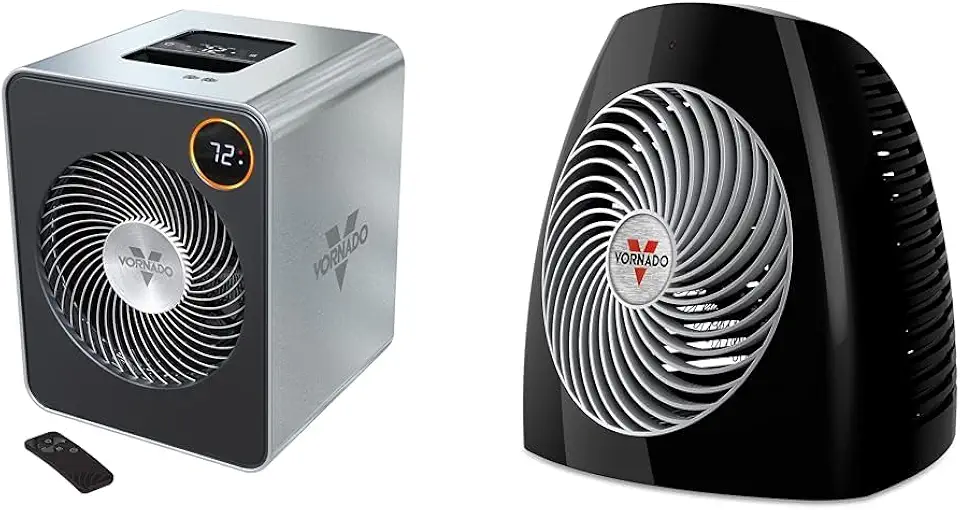 Vornado VMHi600 Whole Room Metal Space Heater & MVH Space Heater with 3 Heat Settings, Adjustable Thermostat, Tip-Over Protection, Auto Safety Shut-Off System, Indoor Use, Whole Room, Black