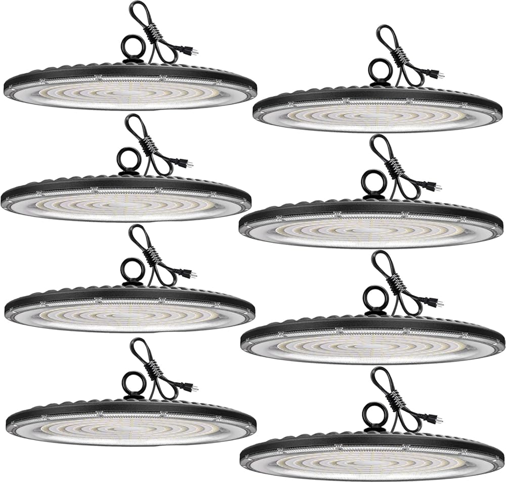 high bay led lights,high bay led shop lights200W, UFO led high bay light 28000 LM,Equiv.800W led shop light 6000K Daylight, 85-277V, US Plug for Garage/Warehouse Barn Gym Factory Workshop, 8-Pack
