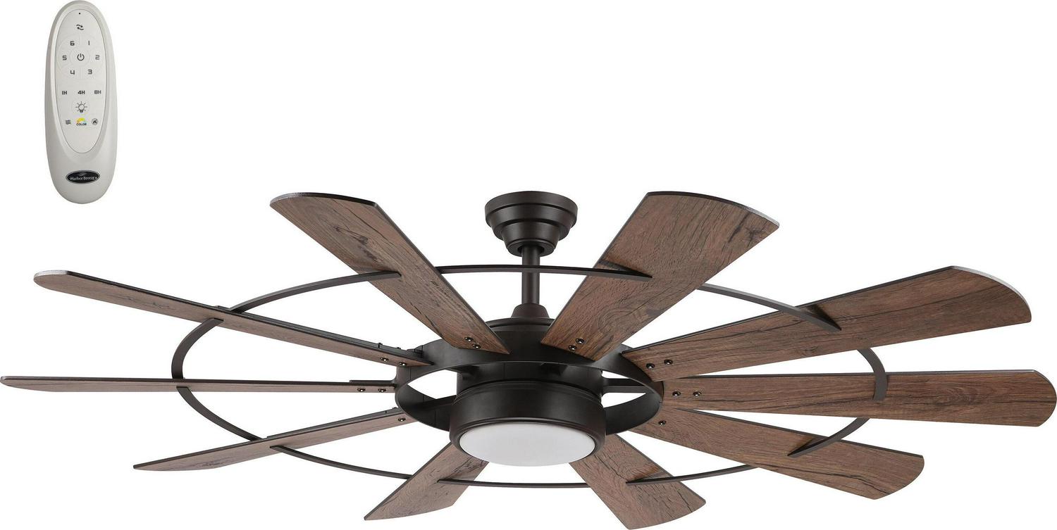 Harbor Breeze Henderson 60-in Bronze Integrated LED Indoor Ceiling Fan with Light and Remote (10-Blade)
