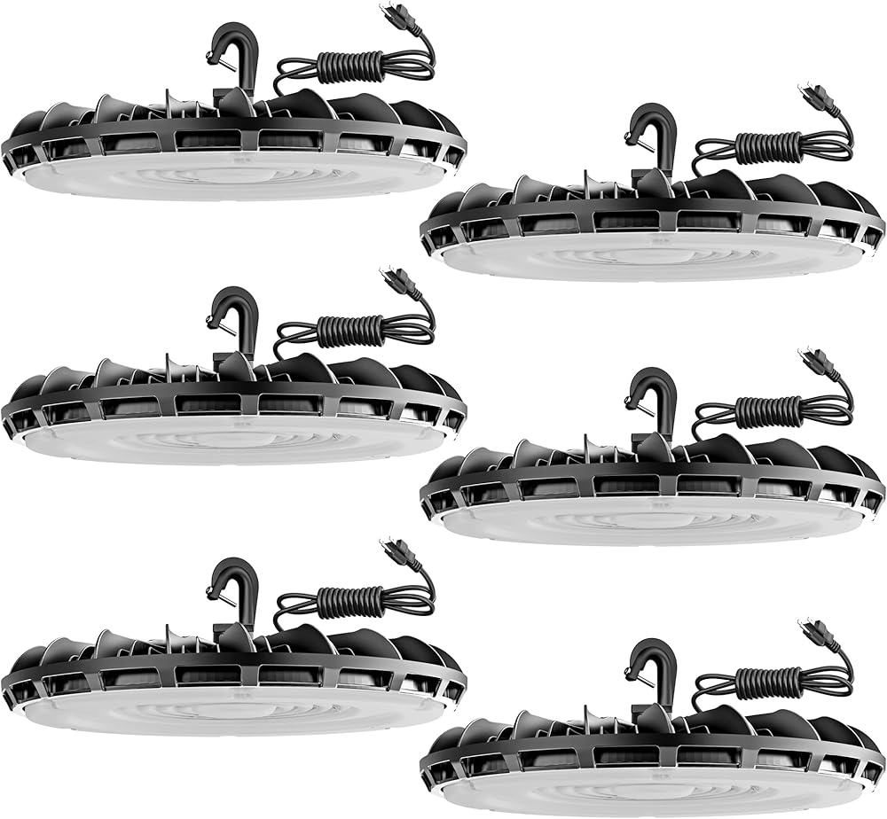 UFO Led High Bay Light - 165W High Bay Led Shop lights, 5000K 16,500LM Led Lights with US Plug, Hanging Hook, Safe Rope, Commercial Bay Lighting for Warehouse Factory Shop - UL Listed (6 Pack)