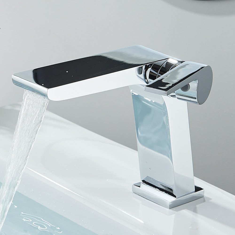 Matte Black Bathroom Faucet Grey Bathroom Waterfall Basin Faucet Hot Cold Tap for Bathroom,Chrome