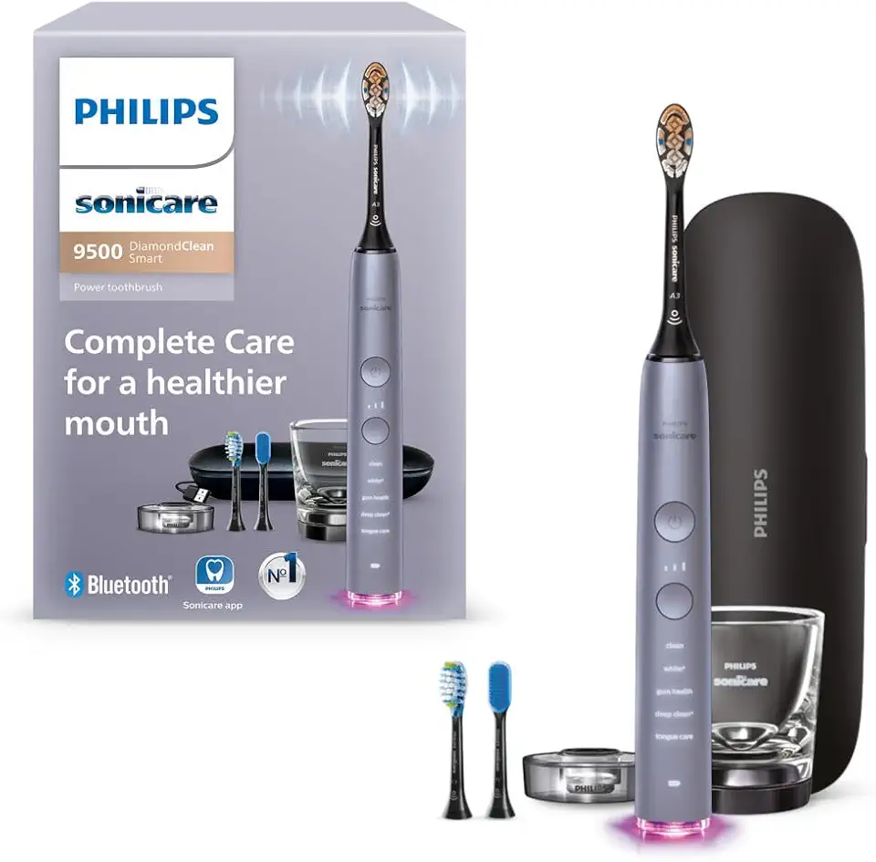 DiamondClean Smart 9500 Electric Toothbrush, Sonic Toothbrush with App, Pressure Sensor, Brush Head Detection, 5 Brushing Modes and 3 Intensity Levels, Grey, Model HX9923/41