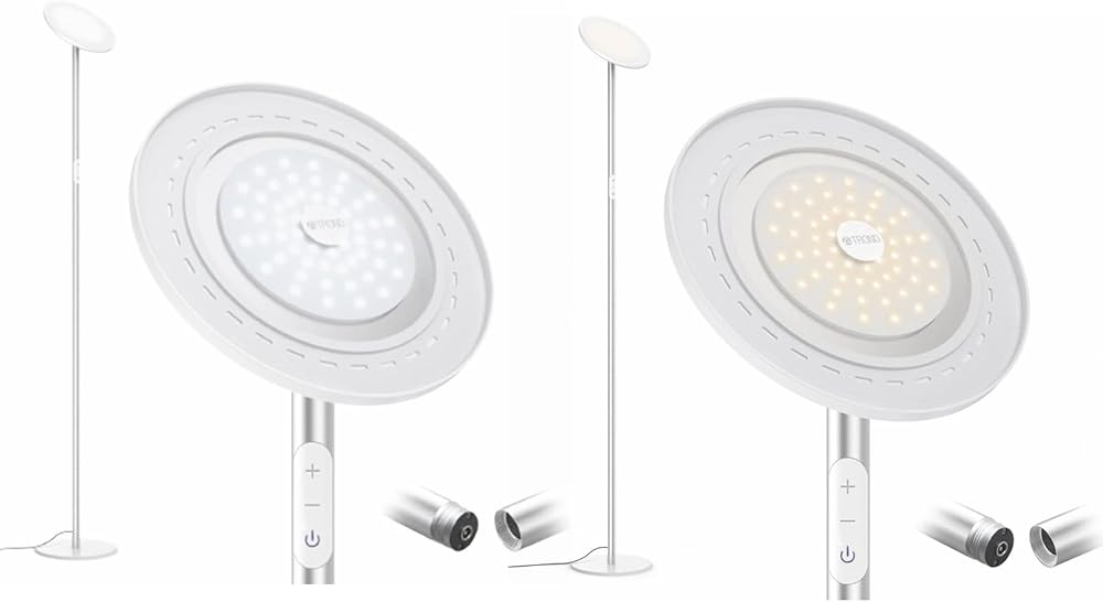 TROND Led Floor Lamp Torchiere Dimmable Floor Lamp 30W, 5000 lm, 71 in, 30 Minutes Timer, Detachable, Silver, Natural Daylight + Warm White