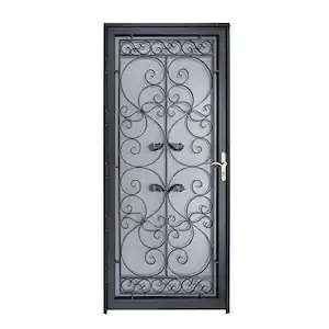 Grisham Naples 36 in. x 80 in. Black Full View Wrought Iron Security Storm Door with Reversible Hinging