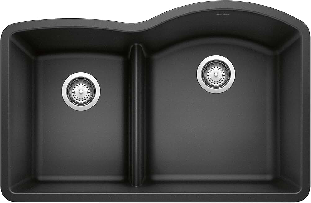 BLANCO, Anthracite 441598 DIAMOND SILGRANIT 40/60 Double Bowl Undermount Kitchen Sink with Low Divide, 32