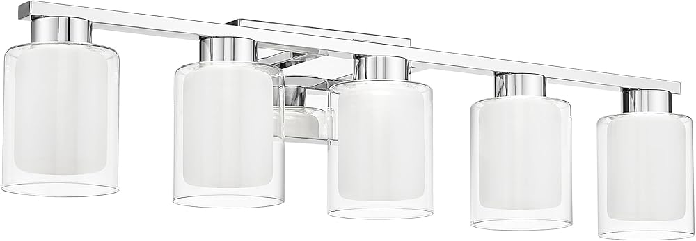 kudos Chrome Bathroom Light Fixtures, 5-Light Bathroom Vanity Light Over mirror,Modern LED Wall Vanity light for Bathroom with Clear Glass and Frosted Glass, 3000K/4000K/5000K Adjustable, KDVL04-CH-5