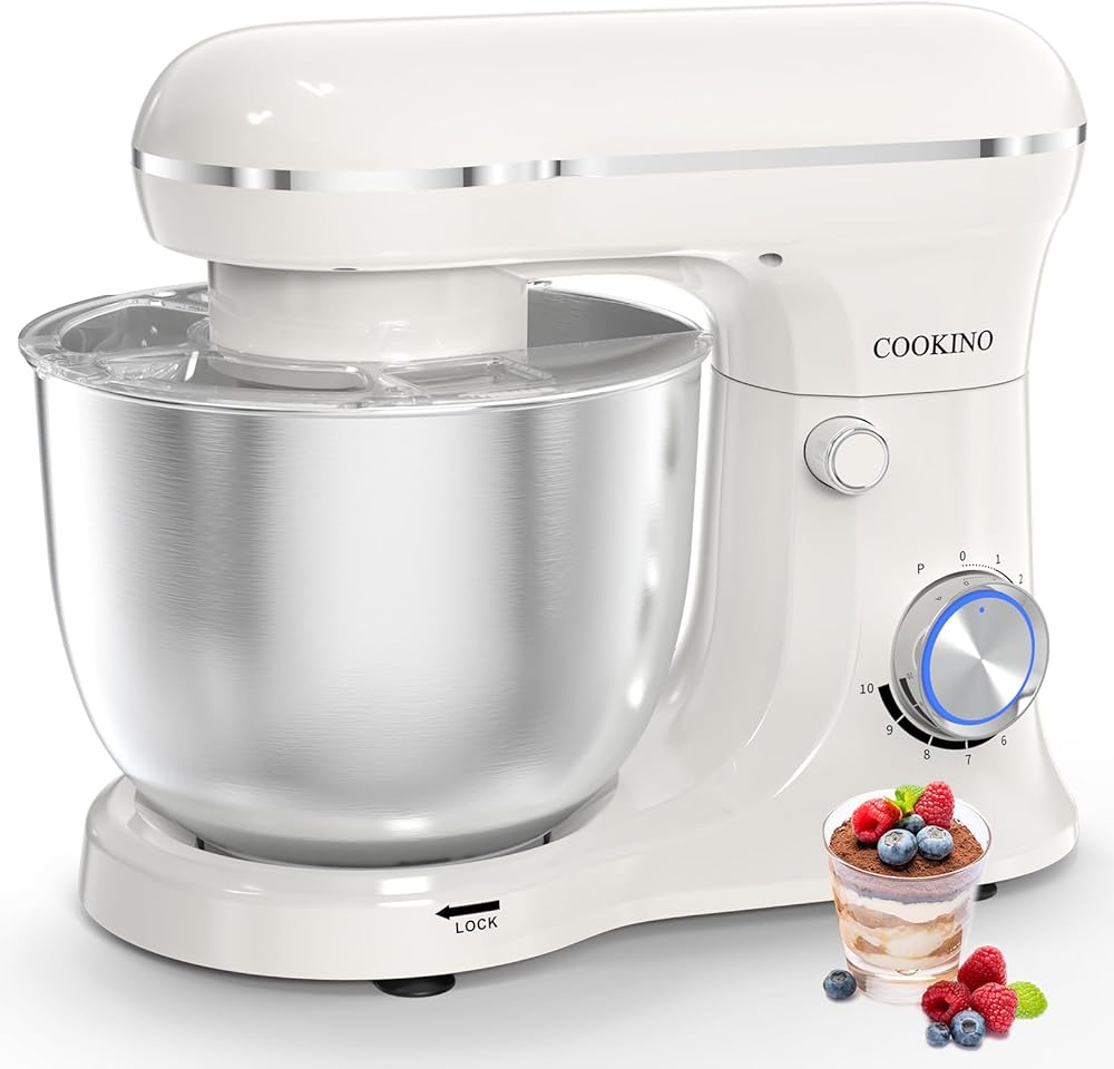 Electric Stand Mixer,660W 10 Speeds Tilt-Head Food Mixer, 3-IN-1 Kitchen Mixer for Daily Cooks with 6 QT Bowl,Dough Hook, Beater, Whisk (Almond Cream)