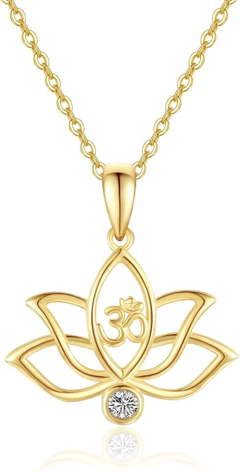 14K Gold Lotus Om Flower Necklace Yoga Ohm Aum Om Necklaces for Women Girls Jewelry Gifts for Mothers Day Birthday Graduation