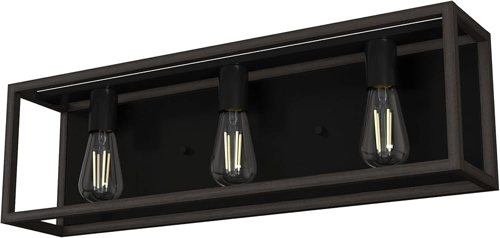 Hunter - Squire Manor 3-light Matte Black, Medium Size Vanity Light, Dimmable, Modern Style, for Bedrooms, Kitchens, Foyers, Bathrooms - 19673