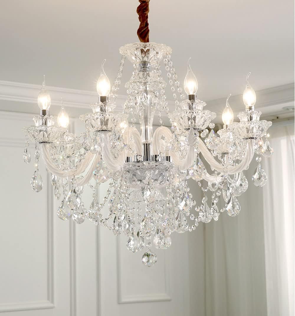 Modern K9 Transparent Crystal Chandelier,Luxury Clear Crystal Pendant Light Fixture 8 Light,Crystal Ceiling Lighting for Living Room, Dining Room, Bedroom (8 Lights)